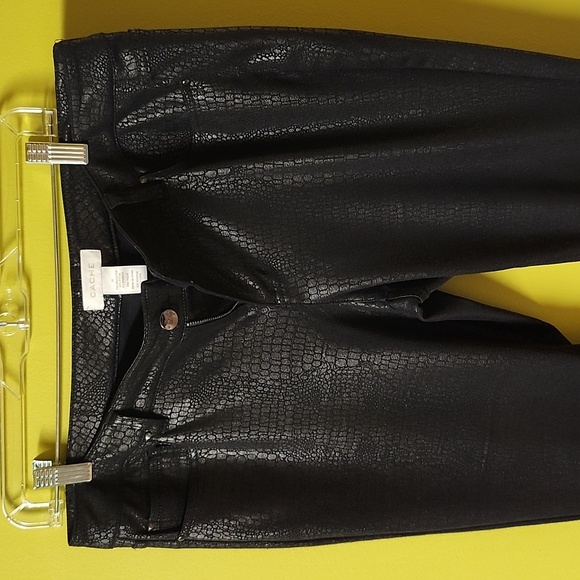 Cache Women's Tonal Premium Faux Leather Black Snake Snakeskin Skinny Pan, sz 10 - Picture 2 of 11